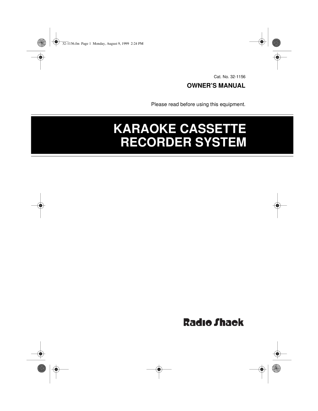 Radio Shack 32-1156 owner manual Karaoke Cassette Recorder System 