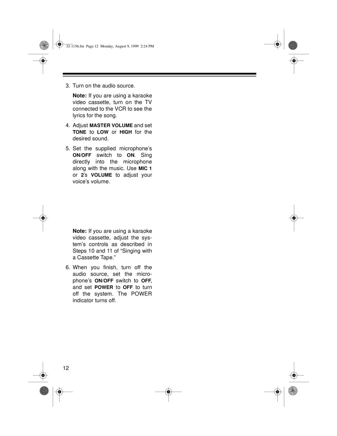 Radio Shack 32-1156 owner manual Turn on the audio source Adjust Master Volume and set 