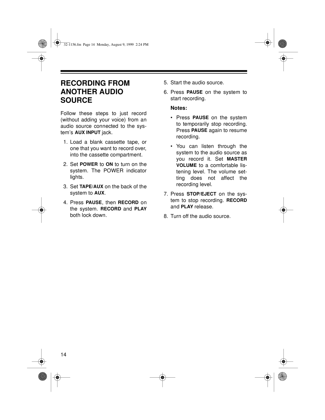 Radio Shack 32-1156 owner manual Recording from Another Audio Source 