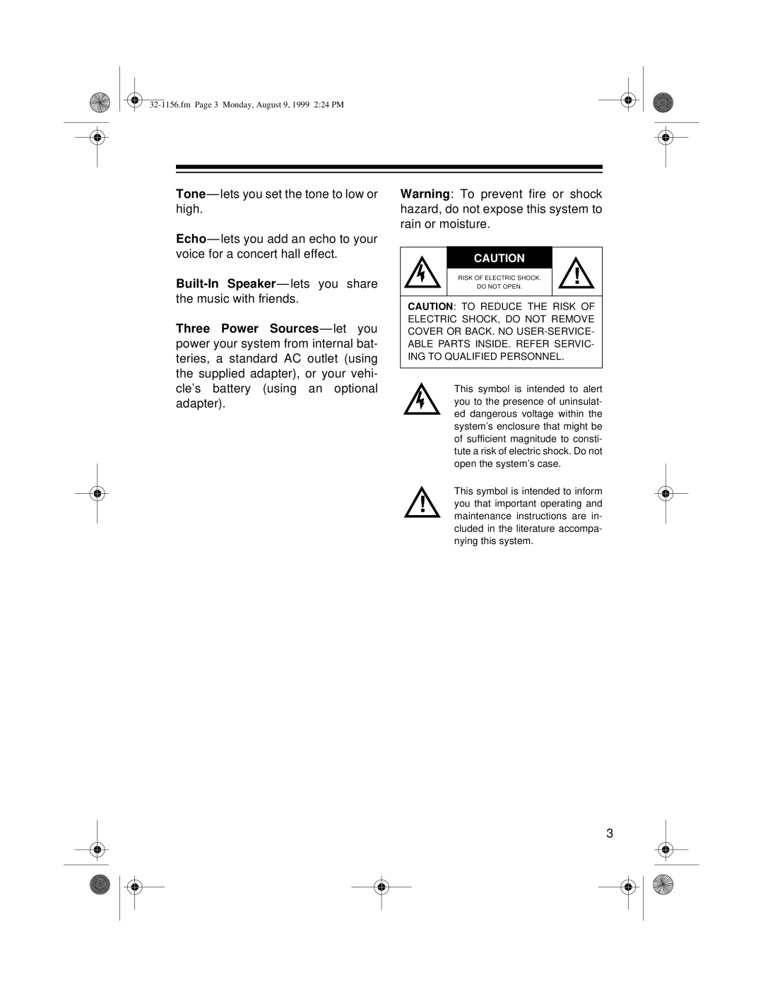 Radio Shack 32-1156 owner manual Fm Page 3 Monday, August 9, 1999 224 PM 