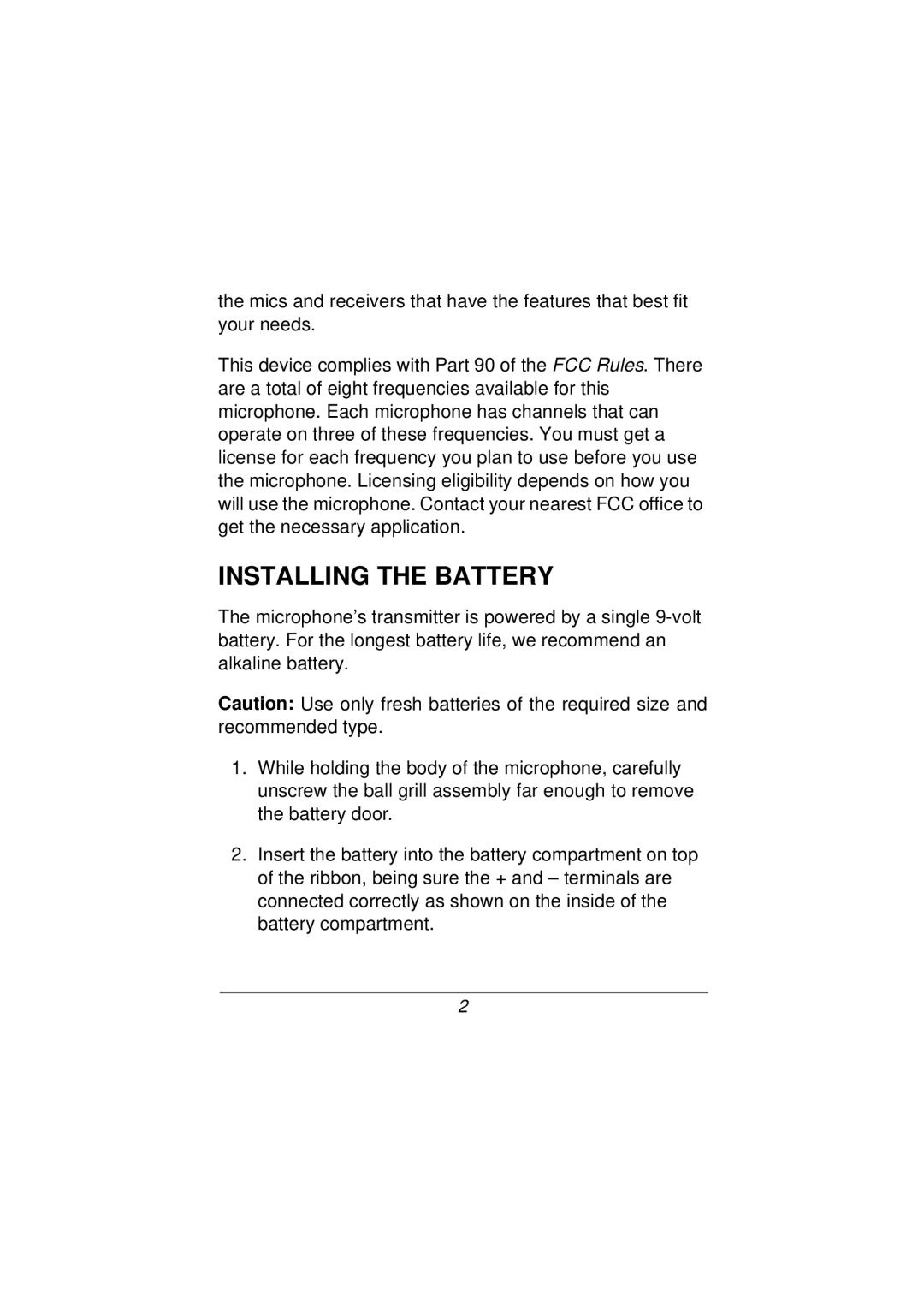 Radio Shack 32-1230A specifications Installing the Battery 