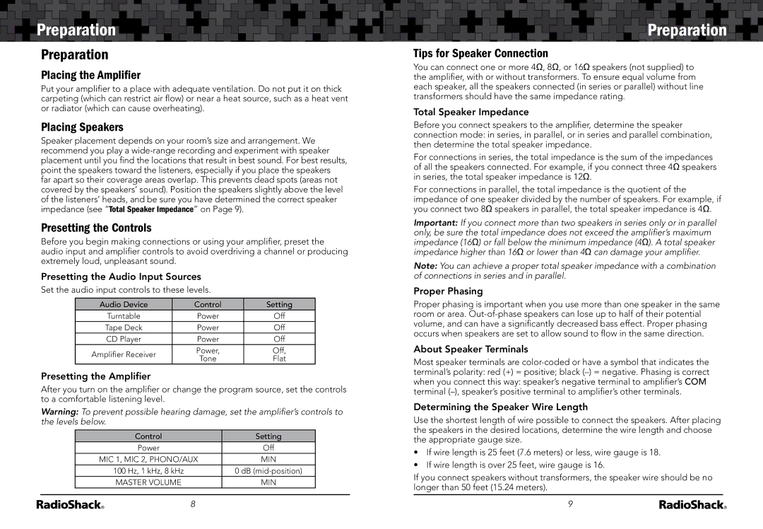 Radio Shack 32-2054 manual Preparation 