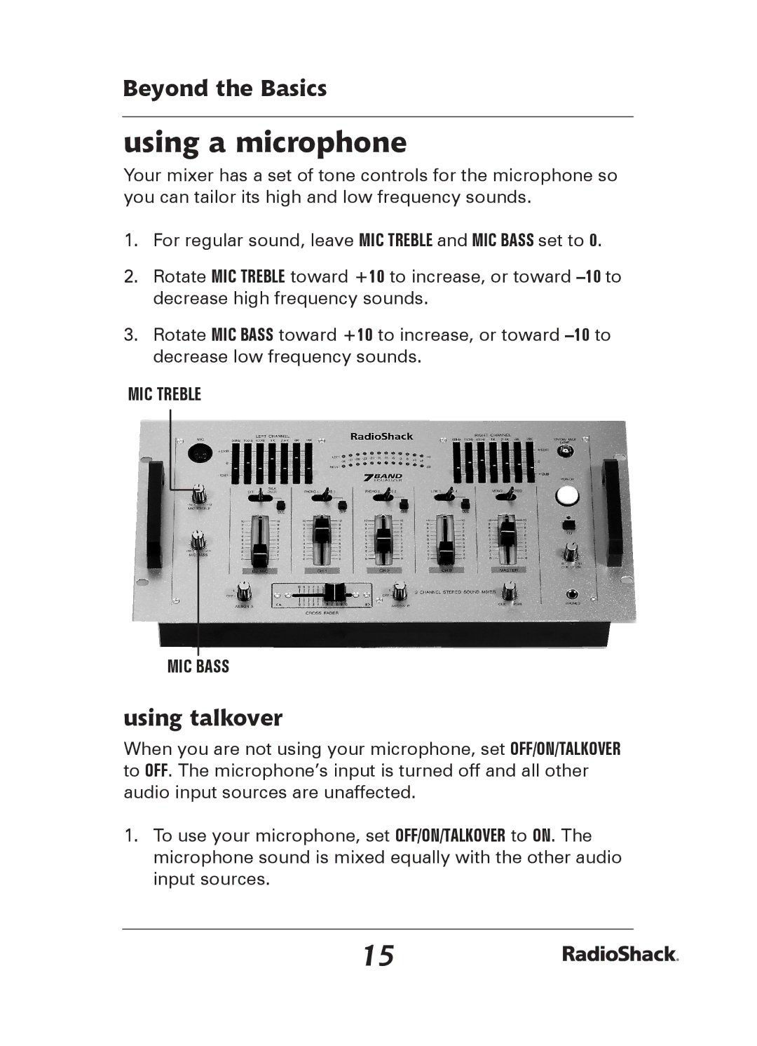 Radio Shack 32-2057 quick start Using a microphone, Using talkover 