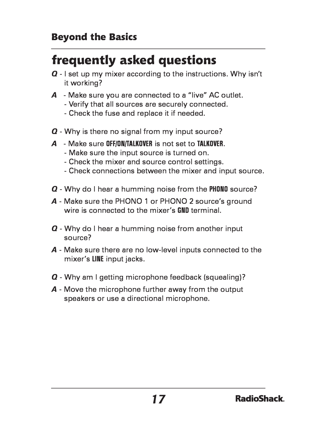 Radio Shack 32-2057 quick start frequently asked questions, Beyond the Basics 
