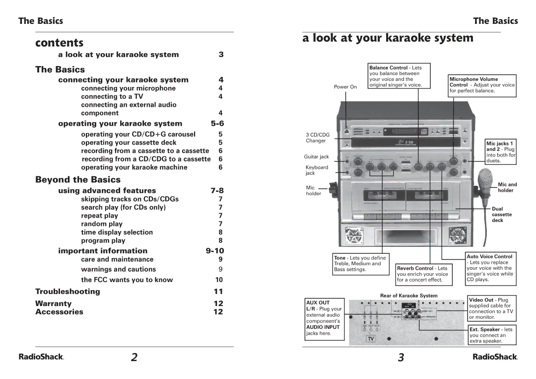 Radio Shack 32-3043 manual Contents, Look at your karaoke system, Beyond the Basics 