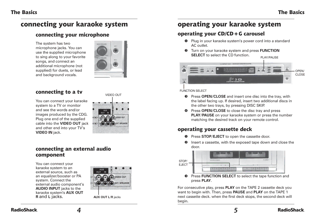 Radio Shack 32-3043 manual Connecting your karaoke system, Operating your karaoke system 