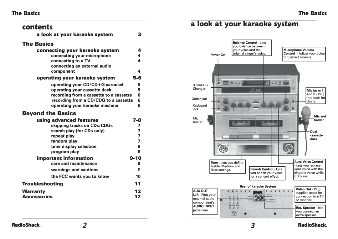 Radio Shack 32-3043 manual contents, a look at your karaoke system, The Basics, Beyond the Basics 
