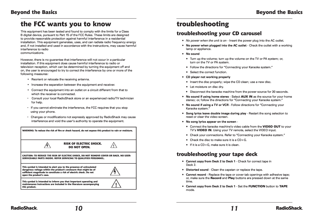 Radio Shack 32-3043 manual the FCC wants you to know, troubleshooting your CD carousel, troubleshooting your tape deck 