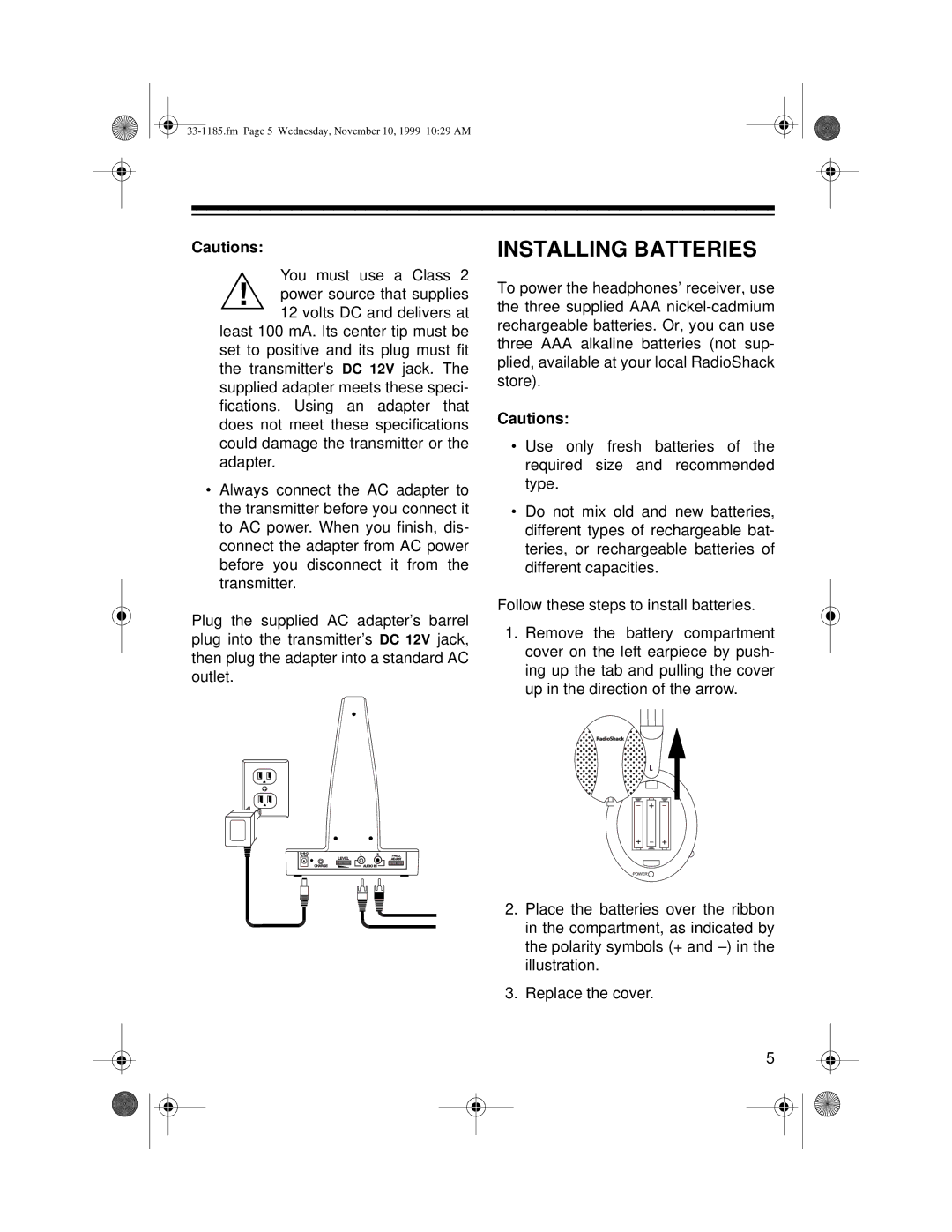 Radio Shack 33-1185 owner manual Installing Batteries 