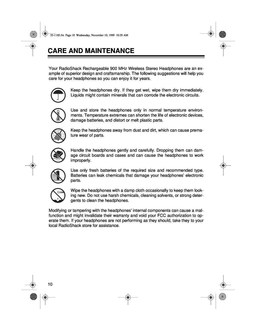 Radio Shack 33-1185 owner manual Care And Maintenance 