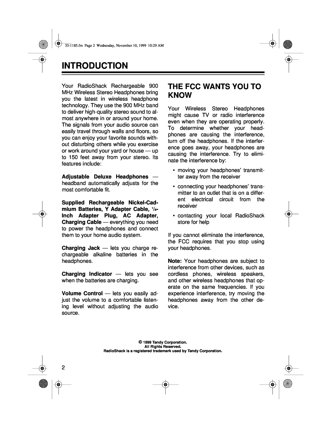 Radio Shack 33-1185 owner manual Introduction, The Fcc Wants You To Know 