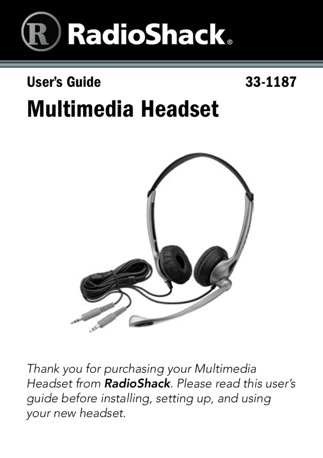 Radio Shack 33-1187 manual Multimedia Headset 