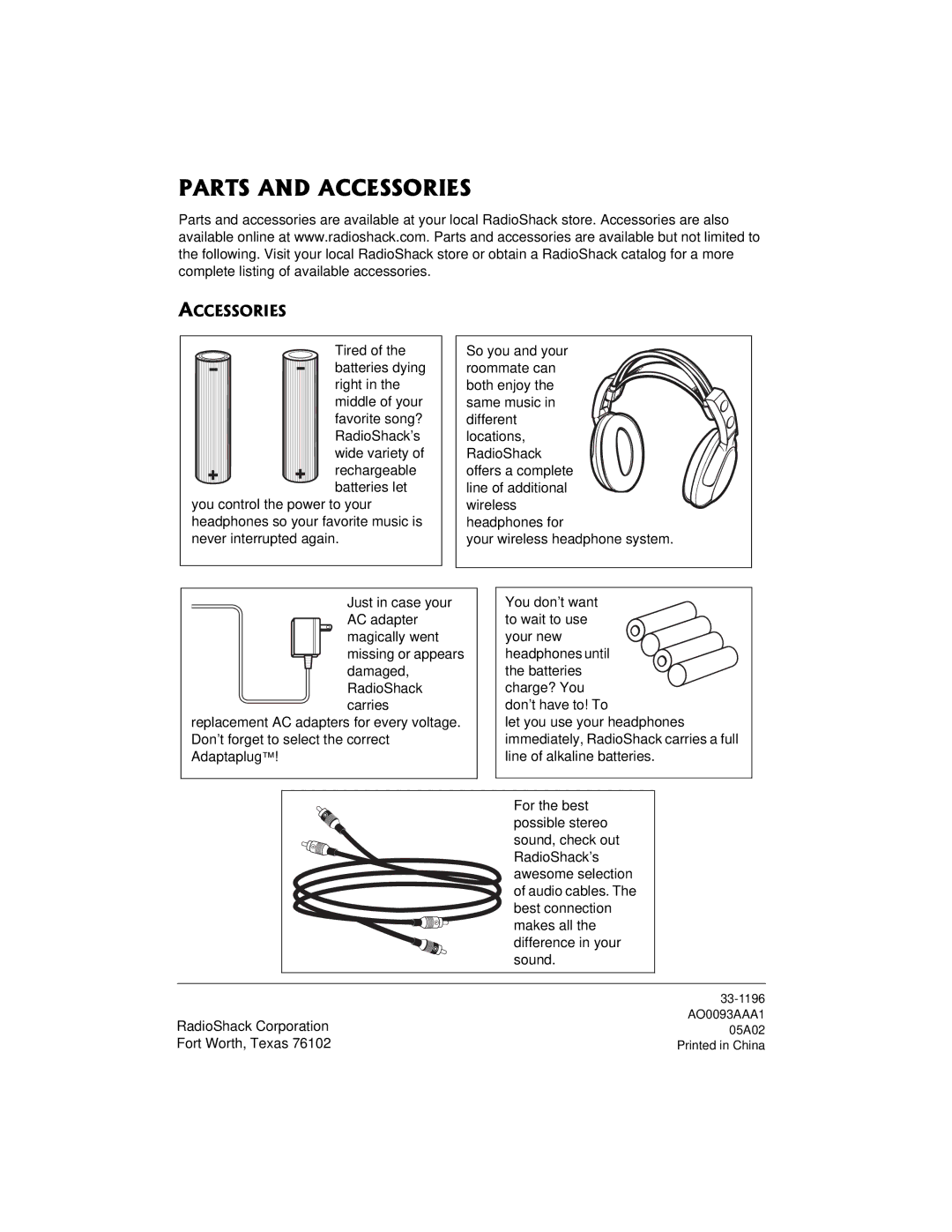 Radio Shack 33-1196 owner manual #465#0&#%%5514+5, RadioShack Corporation, Fort Worth, Texas 