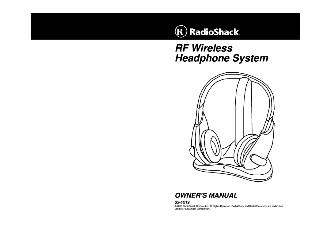 Radio Shack 33-1219 owner manual RF Wireless Headphone System 