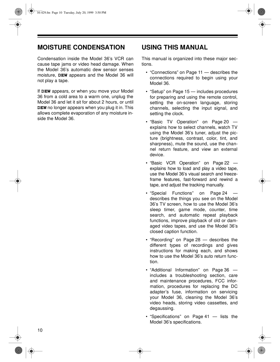 Radio Shack 36 owner manual Moisture Condensation, Using this Manual 