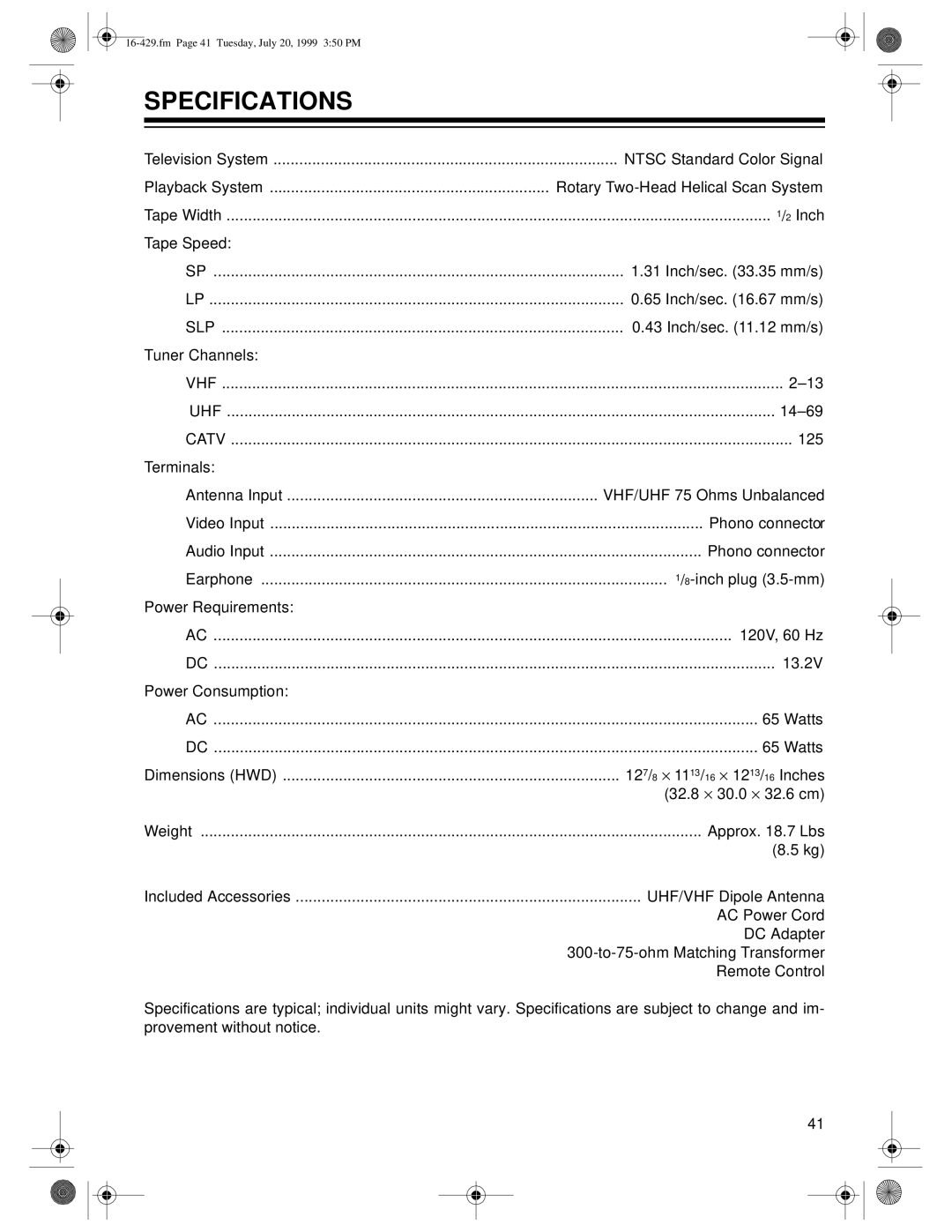 Radio Shack 36 owner manual Specifications 