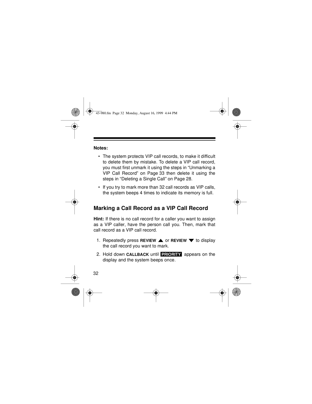 Radio Shack 360 owner manual Marking a Call Record as a VIP Call Record 