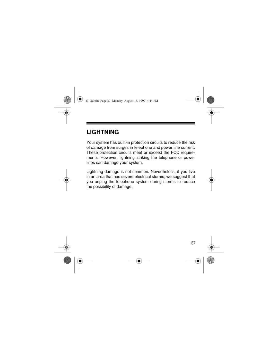 Radio Shack 360 owner manual Lightning 