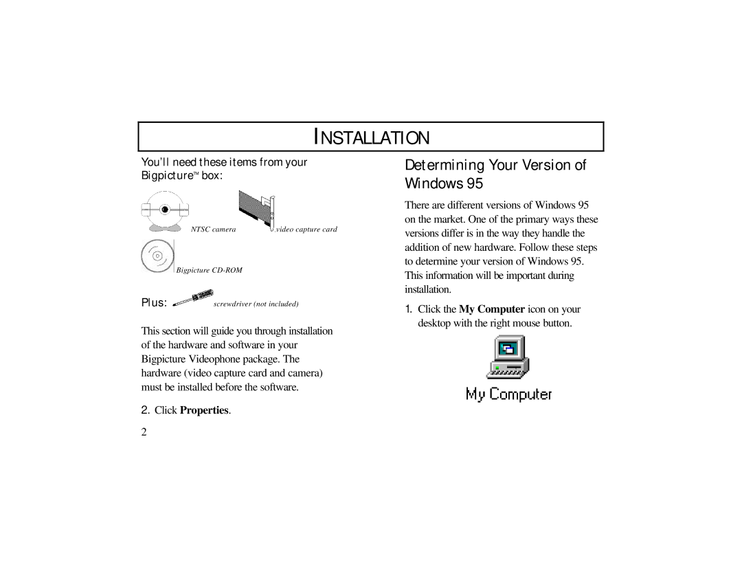 Radio Shack 3Com Bigpicture Determining Your Version Windows, You’ll need these items from your BigpictureTM box 