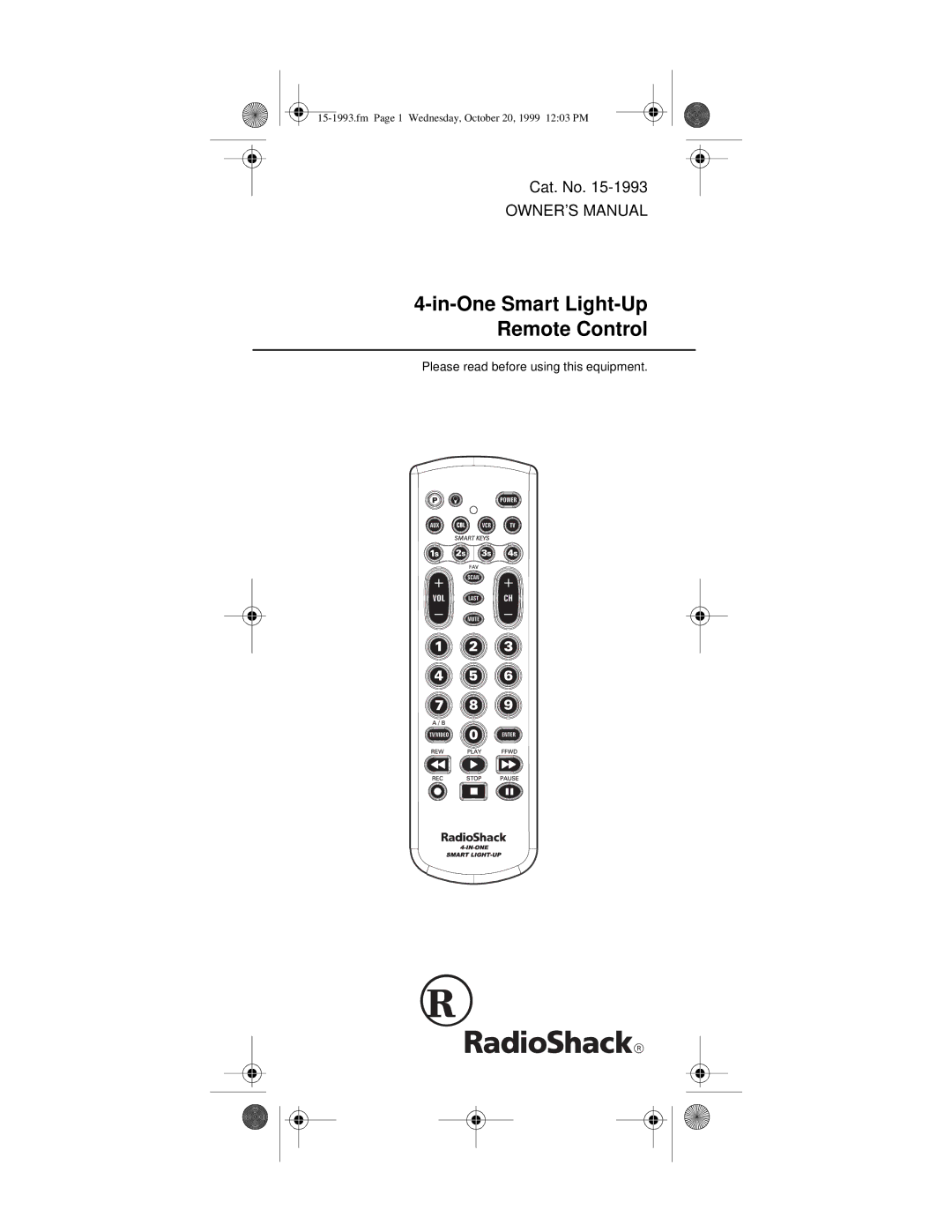 Radio Shack 4-in-One Smart Light-Up Remote Control owner manual In-One Smart Light-Up Remote Control 