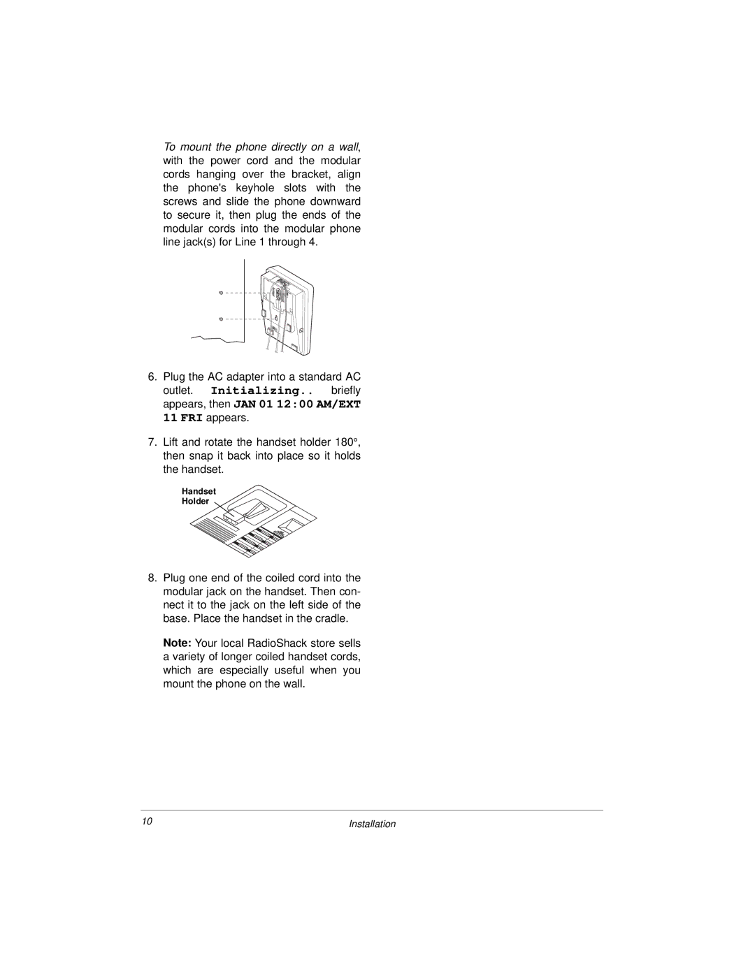 Radio Shack 4-Line System Speakerphone with Caller ID and Headset Jack owner manual Handset Holder 