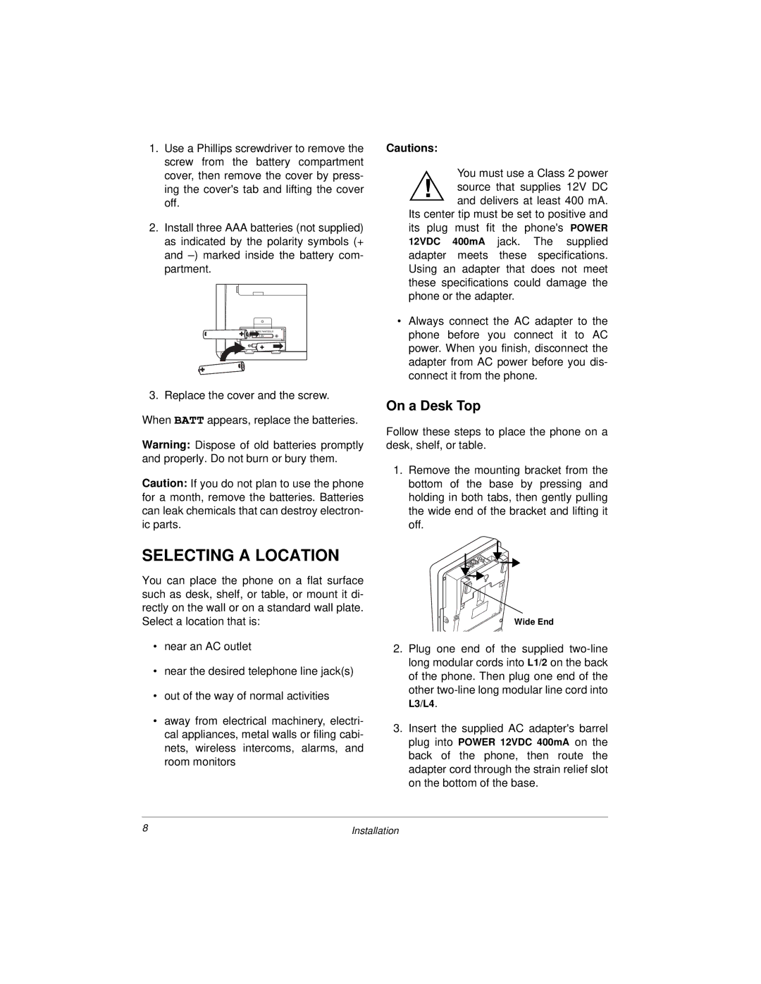 Radio Shack 4-Line System Speakerphone with Caller ID and Headset Jack owner manual Selecting a Location, On a Desk Top 