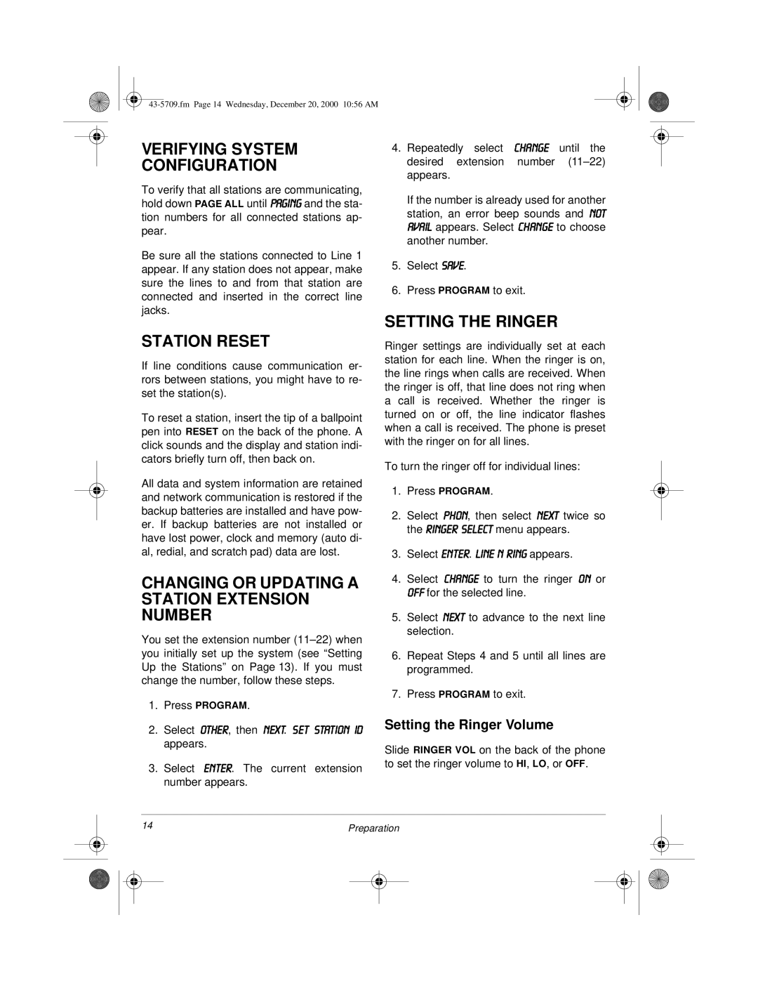 Radio Shack 4-Line Telephone System with Speakerphone and Caller ID Verifying System Configuration, Station Reset 