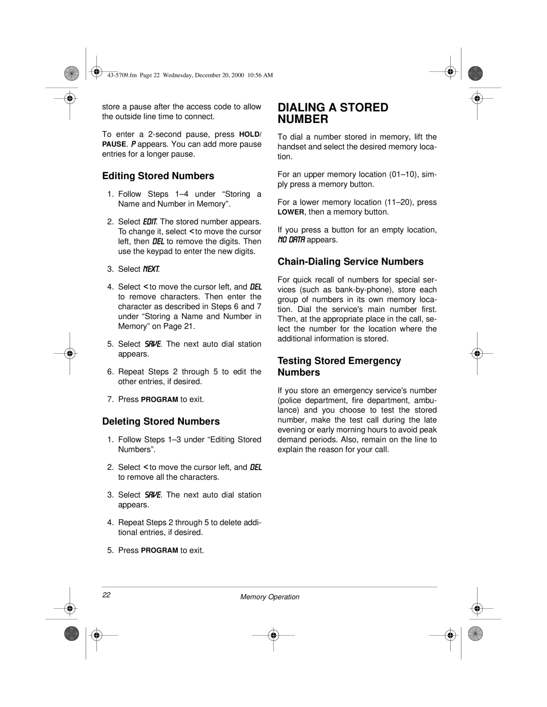 Radio Shack 4-Line Telephone System with Speakerphone and Caller ID Dialing a Stored Number, Editing Stored Numbers 