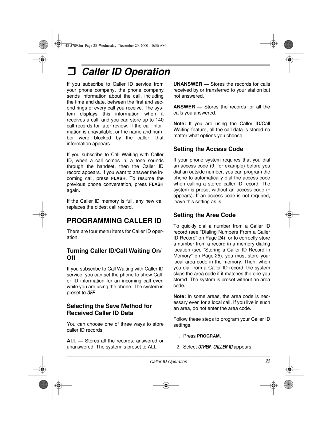 Radio Shack 4-Line Telephone System with Speakerphone and Caller ID owner manual Caller ID Operation, Programming Caller ID 