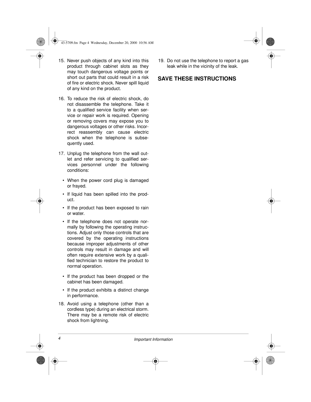 Radio Shack 4-Line Telephone System with Speakerphone and Caller ID Fm Page 4 Wednesday, December 20, 2000 1056 AM 