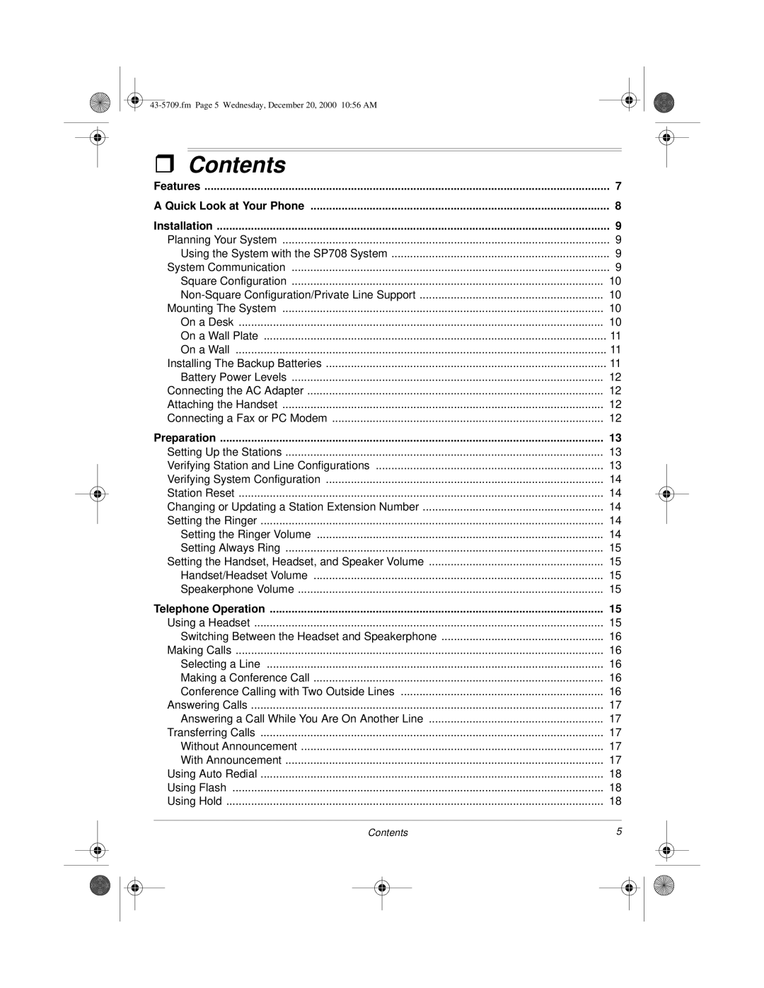 Radio Shack 4-Line Telephone System with Speakerphone and Caller ID owner manual Contents 