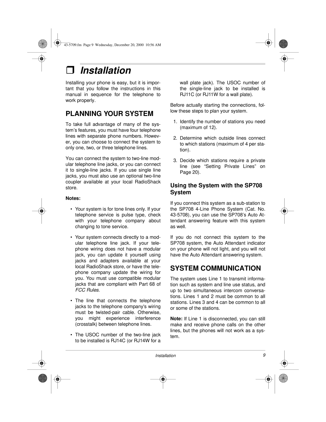 Radio Shack 4-Line Telephone System with Speakerphone and Caller ID owner manual Installation, Planning Your System 