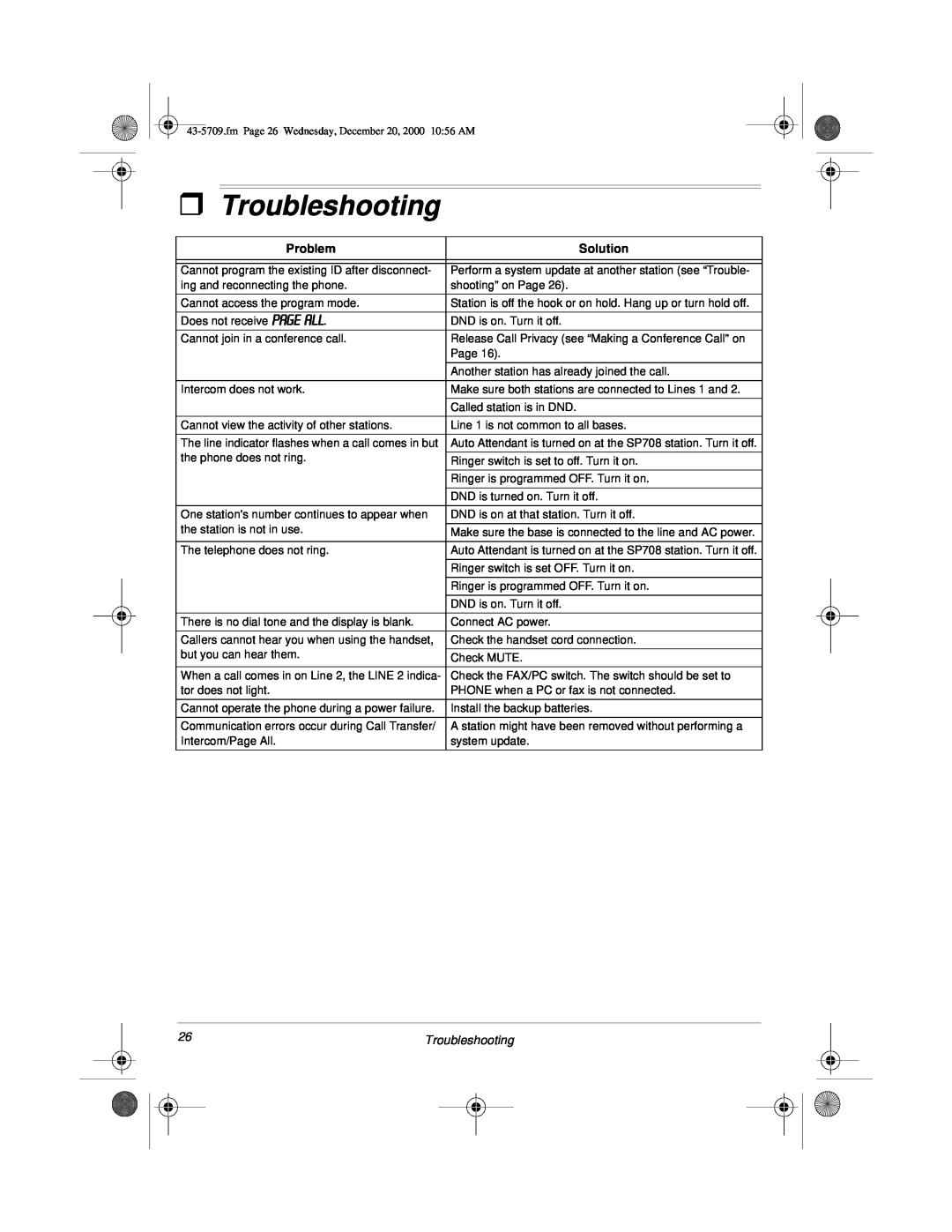 Radio Shack 4-Line Telephone System with Speakerphone and Caller ID owner manual ˆ Troubleshooting, Problem, Solution 