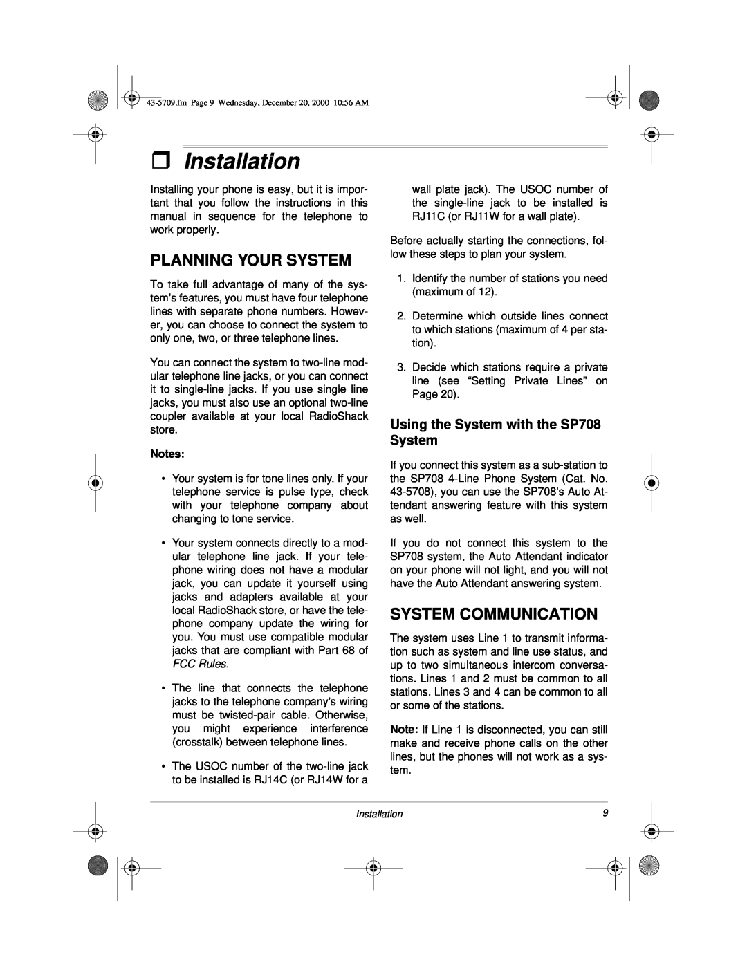 Radio Shack 4-Line Telephone System with Speakerphone and Caller ID owner manual ˆ Installation, Planning Your System 
