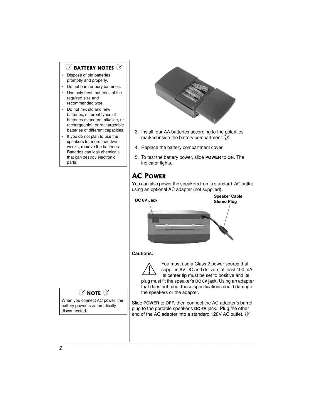 Radio Shack 40-1430 owner manual You must use a Class 2 power source that 