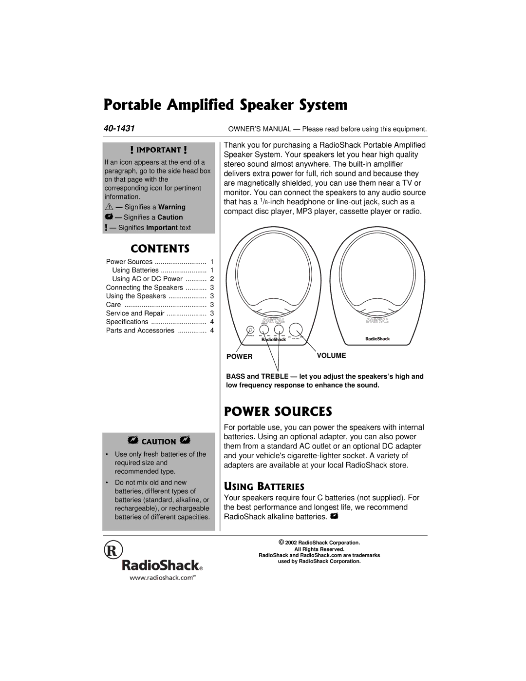 Radio Shack 40-1431 owner manual 21945174%5, 106065, Using Batteries Using AC or DC Power, Care 