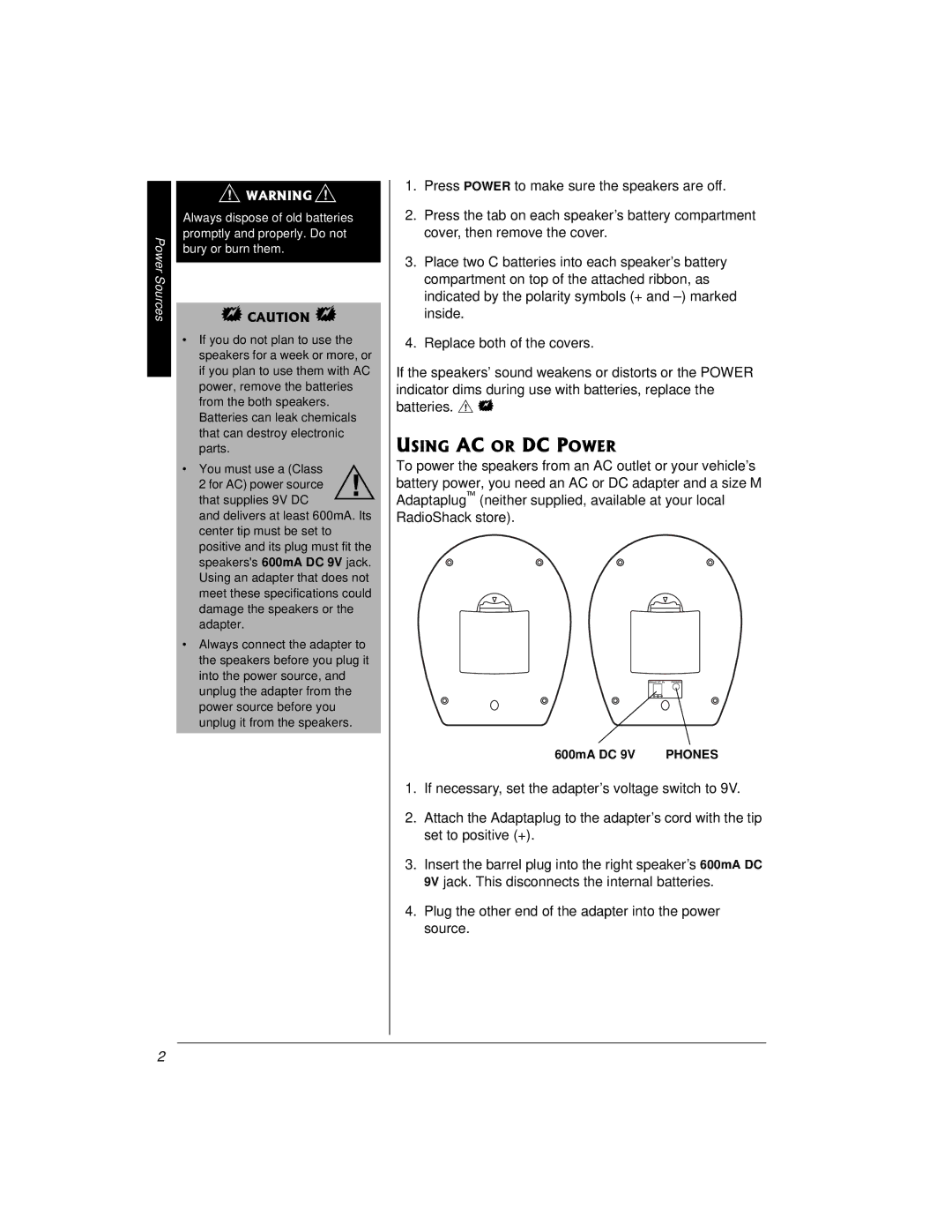 Radio Shack 40-1431 owner manual 75+0#%14&%2194, Power Sources 