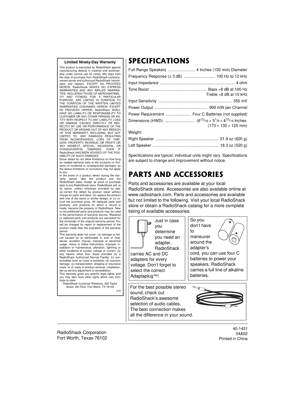 Radio Shack 40-1431 owner manual 52%++%#6+105, #465#0&#%%5514+5 