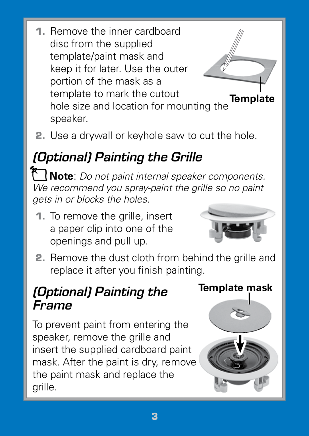 Radio Shack 40-289 manual Optional Painting the Grille, Optional Painting the Frame, Template mask 
