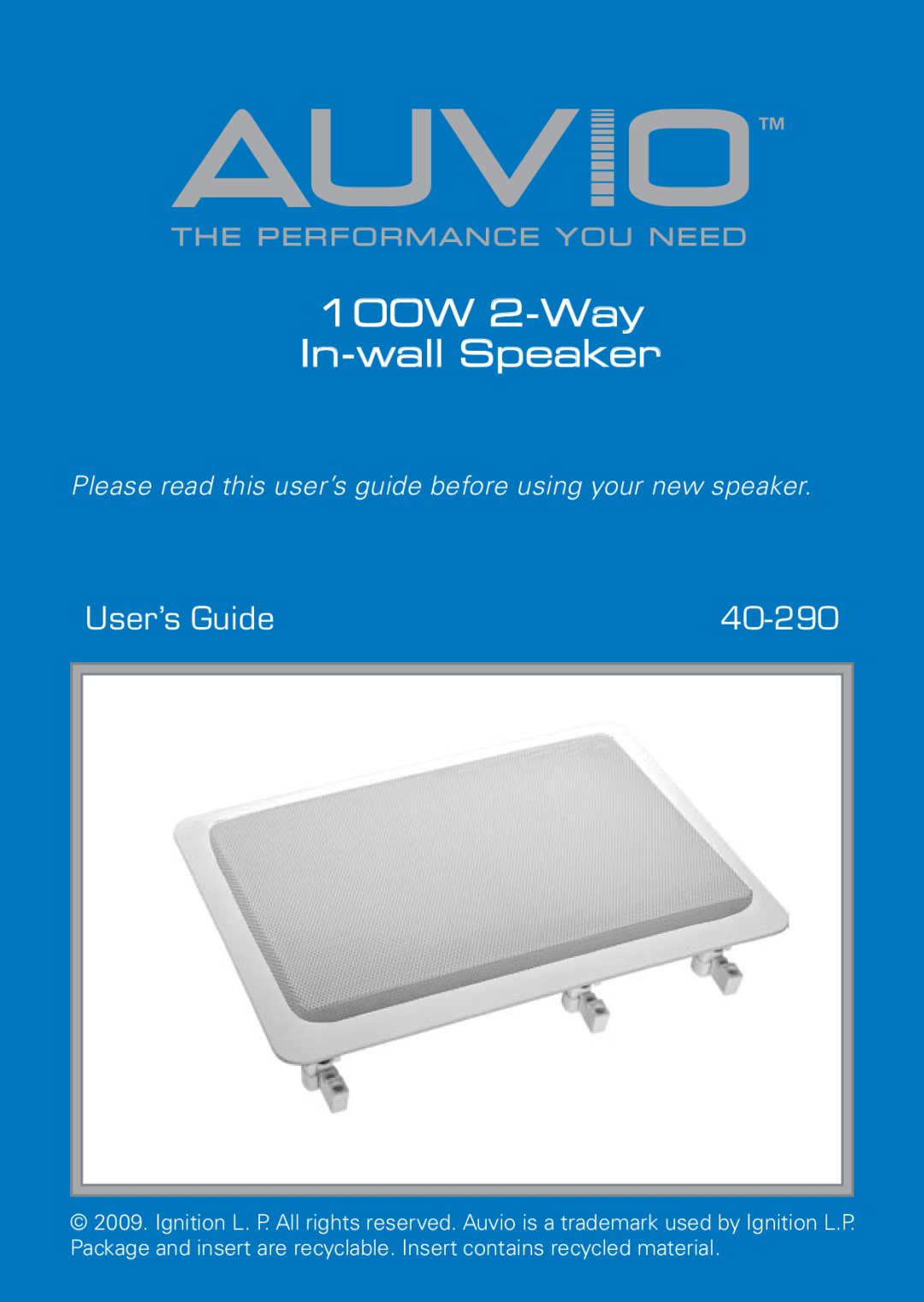 Radio Shack 40-290 manual 100W 2-WayIn -wallSpeaker, User’s Guide, Theperformance You Need 