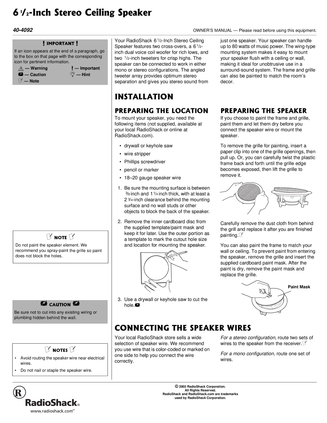 Radio Shack 40-4092 owner manual +056#..#6+10, 100%6+06*52#-49+45, For a mono configuration, route one set 