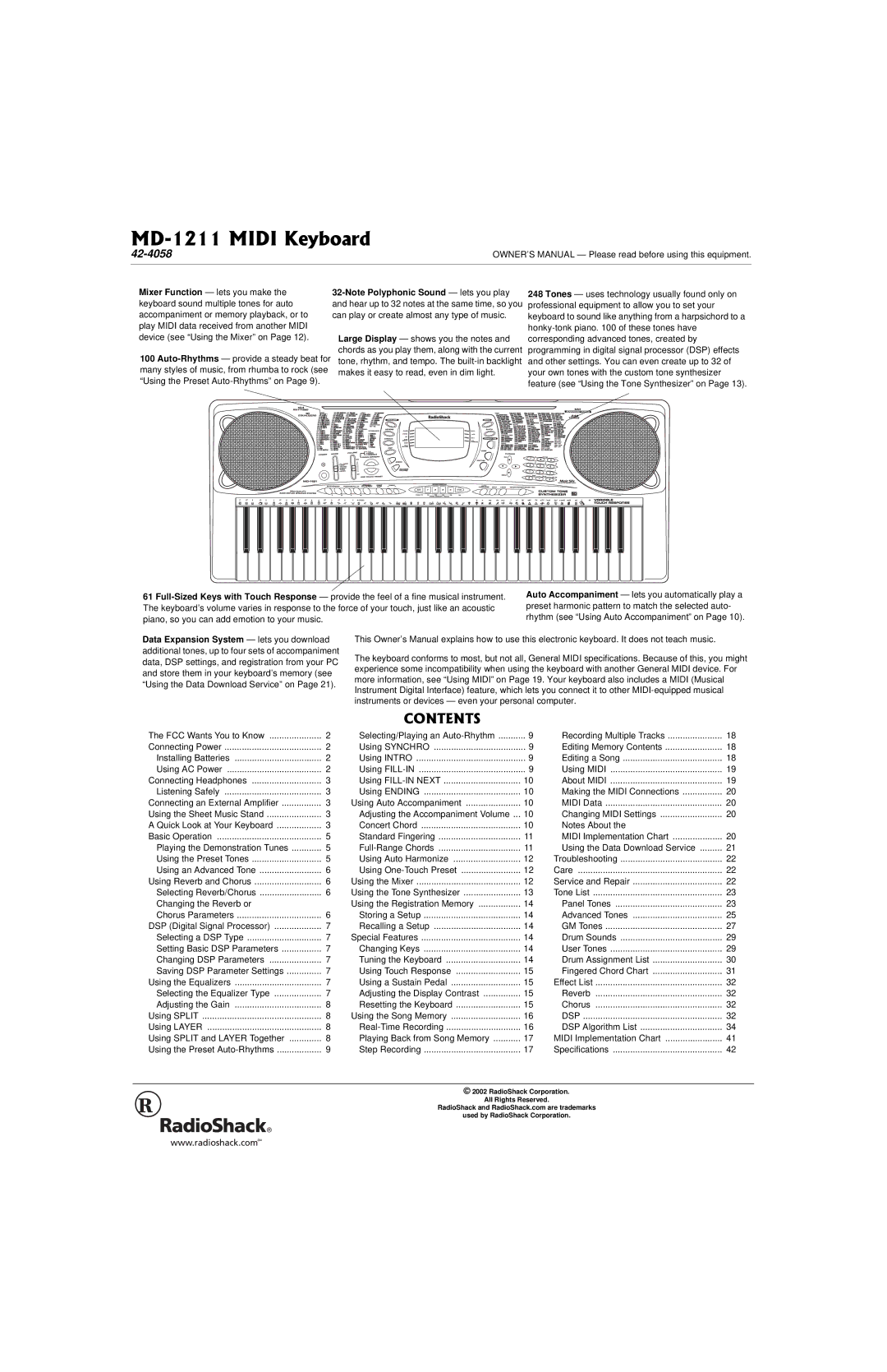 Radio Shack 42-4058 owner manual 