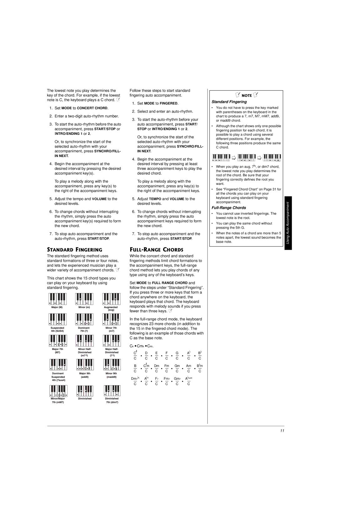 Radio Shack 42-4058 owner manual Standard Fingering, Full-Range Chords 