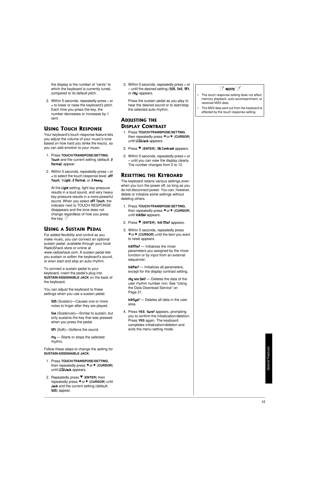 Radio Shack 42-4058 owner manual Current setting default # appear, Special Features 