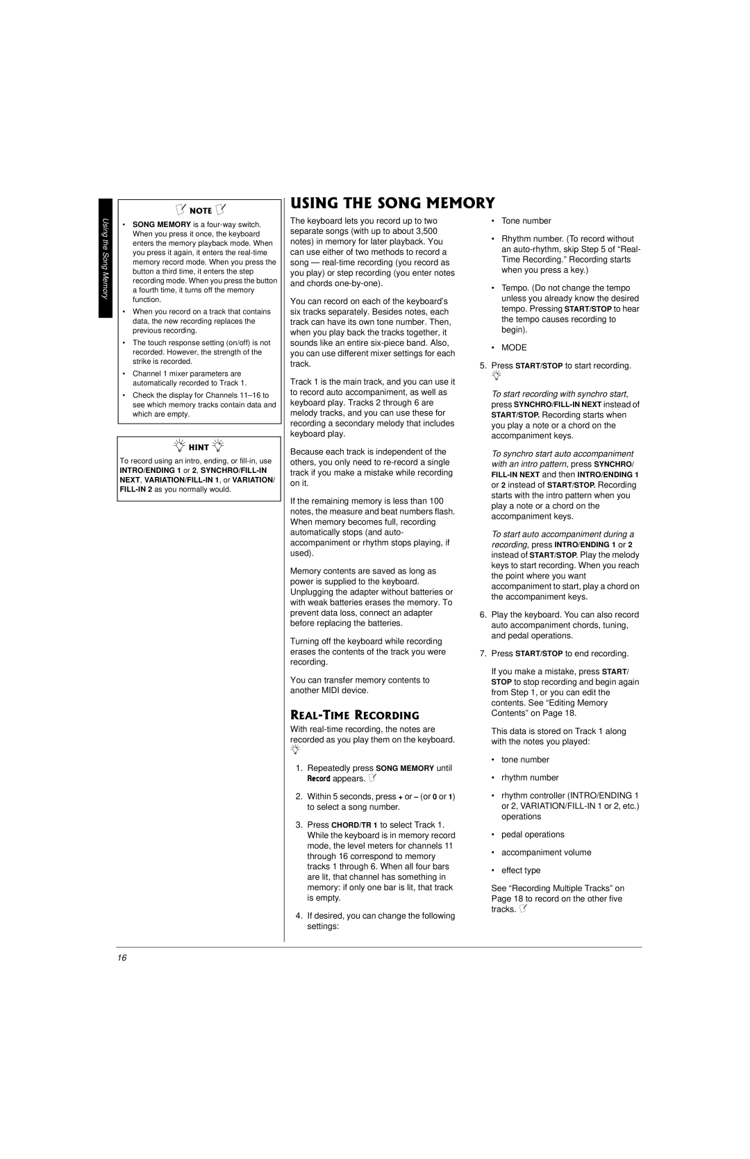 Radio Shack 42-4058 owner manual Mode, Using the Song Memory 