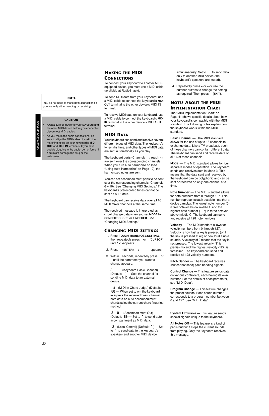 Radio Shack 42-4058 owner manual Always turn off power to your keyboard 