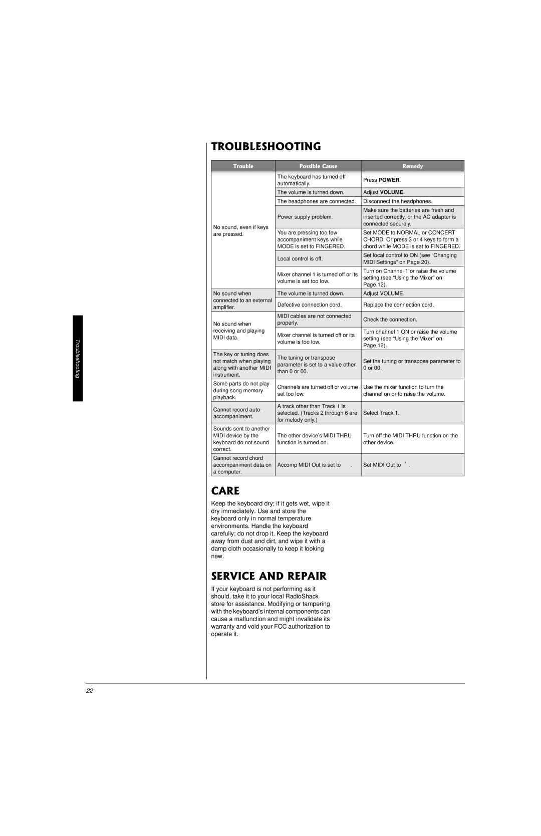 Radio Shack 42-4058 owner manual Troubleshooting 