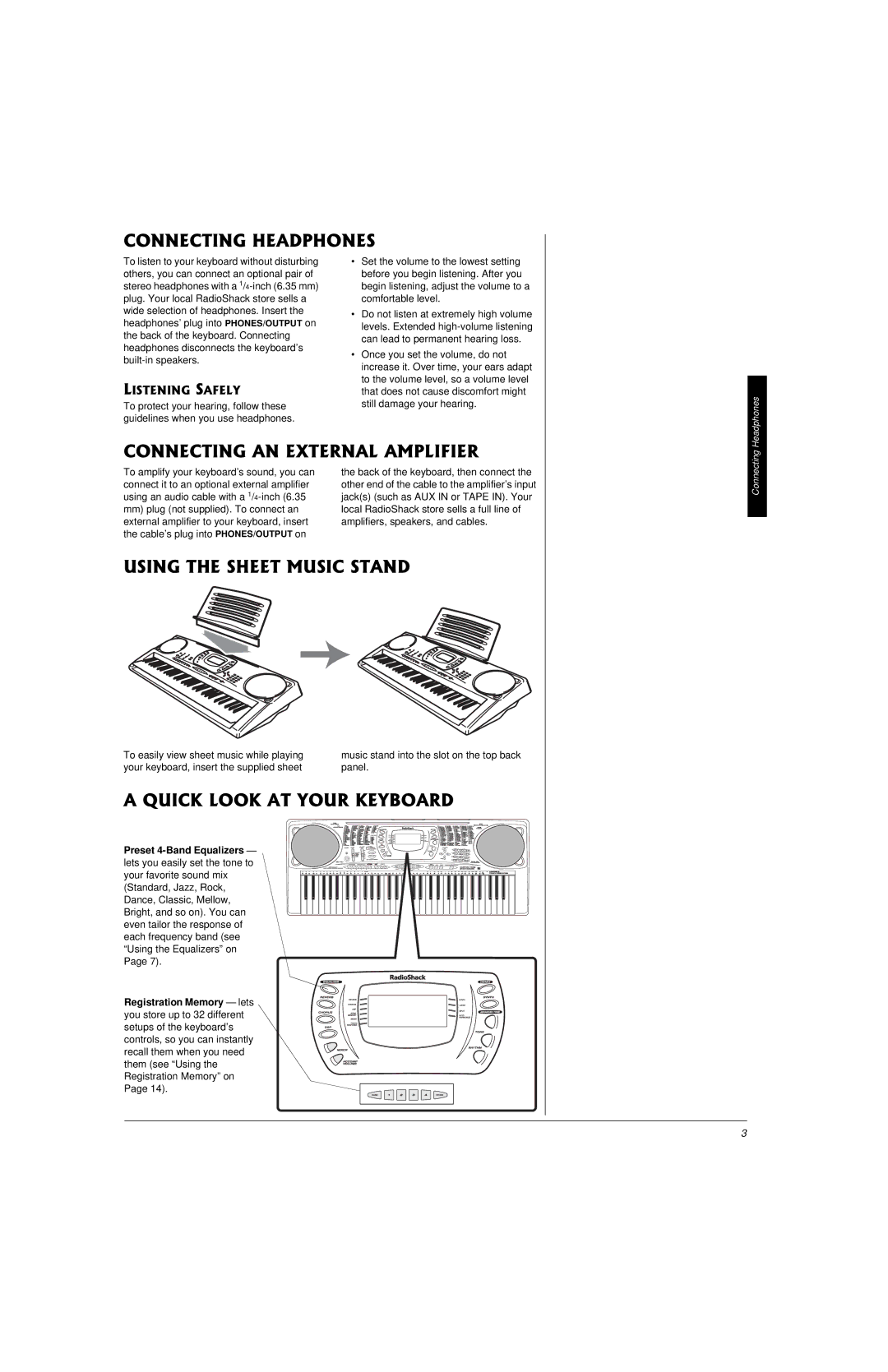 Radio Shack 42-4058 owner manual Headphones, Connecting 