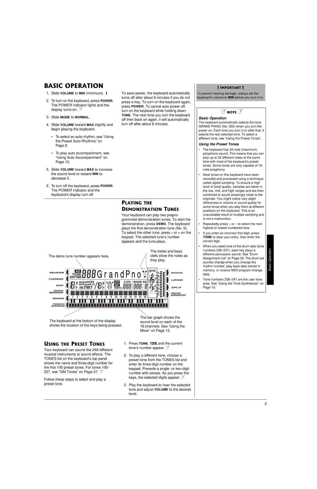 Radio Shack 42-4058 owner manual Basic Operation, Using the Preset Tones 