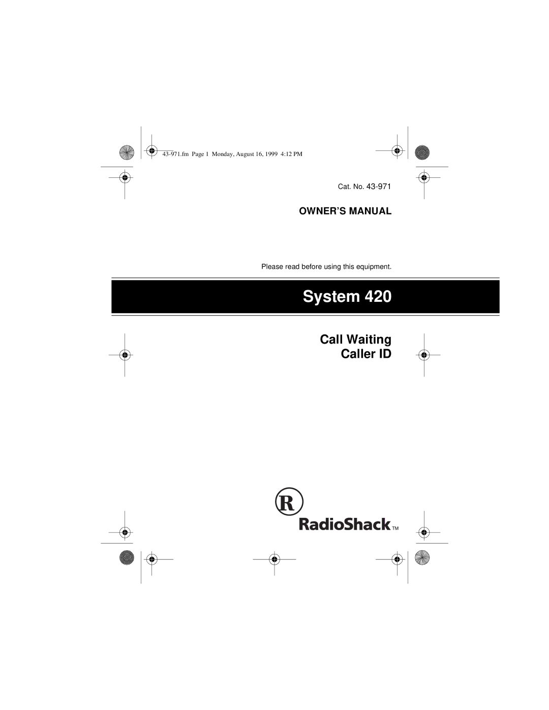 Radio Shack 420 owner manual System 